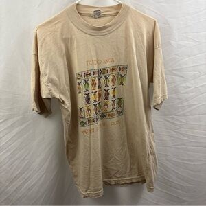Vintage Machu Picchu Peru T-shirt Size Medium Beige Tejido Inca Made In Peru